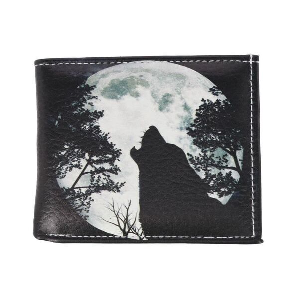 CTM Men's Wolf Howling at the Moon Bifold Wallet - Picture 1 of 4